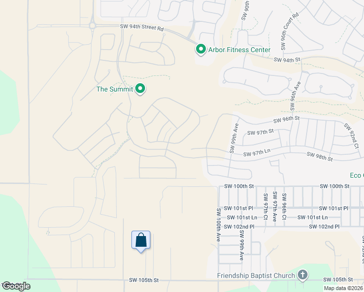 map of restaurants, bars, coffee shops, grocery stores, and more near 10189 Southwest 100th Street in Ocala