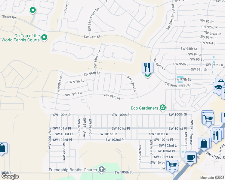 map of restaurants, bars, coffee shops, grocery stores, and more near 9758 Southwest 94th Court in Ocala