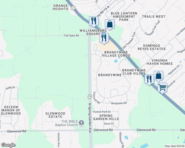 map of restaurants, bars, coffee shops, grocery stores, and more near 2860 Green Mountain Road in DeLand