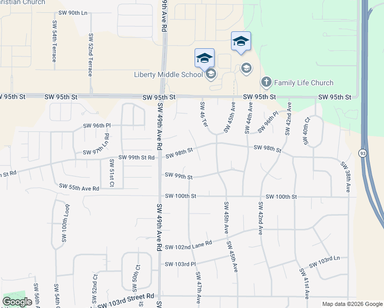 map of restaurants, bars, coffee shops, grocery stores, and more near 4790 Southwest 98th Street in Ocala