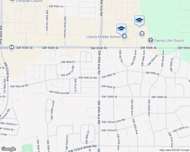 map of restaurants, bars, coffee shops, grocery stores, and more near 4905 Southwest 99th Street Road in Ocala