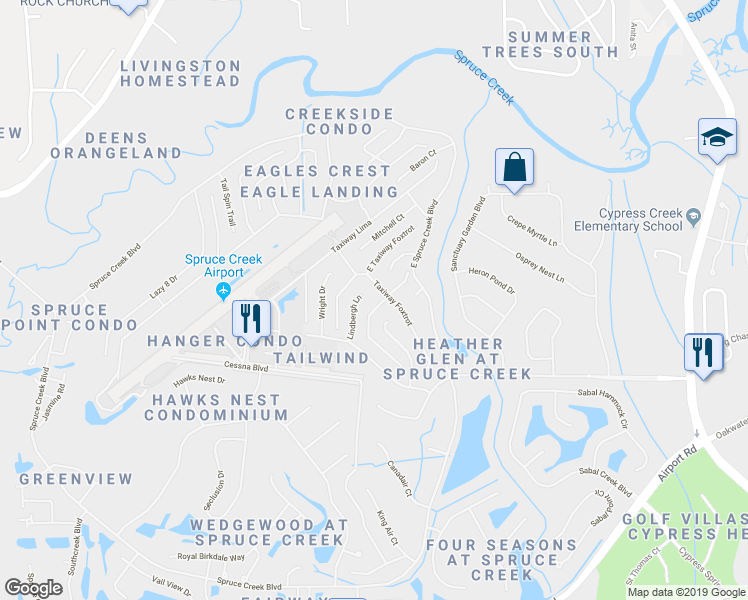 map of restaurants, bars, coffee shops, grocery stores, and more near 1806 Lindbergh Lane in Port Orange