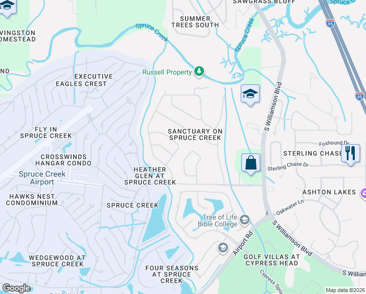 map of restaurants, bars, coffee shops, grocery stores, and more near 6121 Jasmine Vine Drive in Port Orange