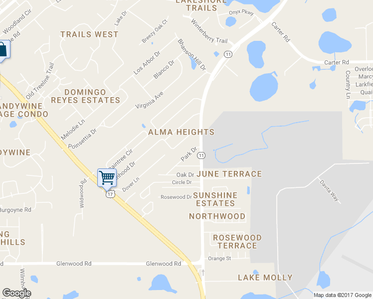 map of restaurants, bars, coffee shops, grocery stores, and more near 381 Park Drive in DeLand
