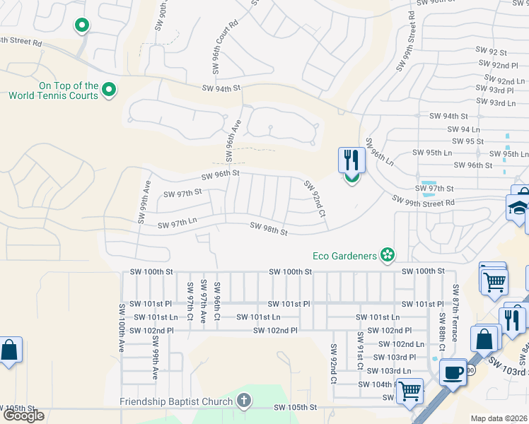 map of restaurants, bars, coffee shops, grocery stores, and more near 9758 Southwest 94th Court in Ocala
