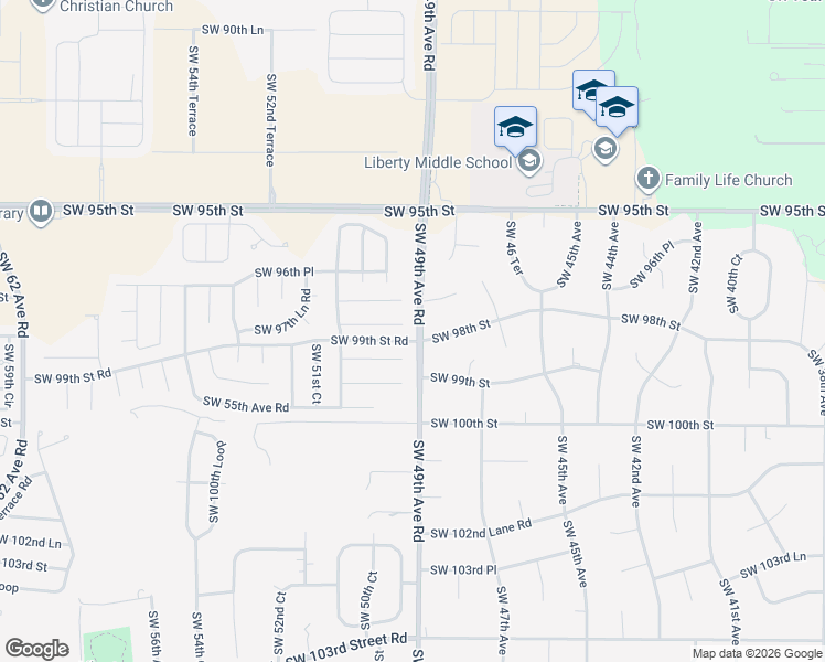 map of restaurants, bars, coffee shops, grocery stores, and more near 4905 Southwest 99th Street Road in Ocala