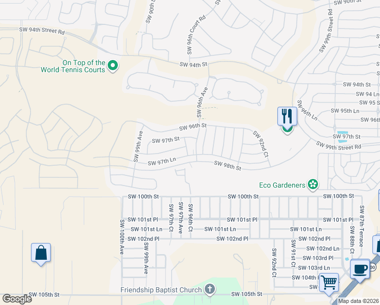 map of restaurants, bars, coffee shops, grocery stores, and more near 10405 Southwest 96th Terrace in Ocala