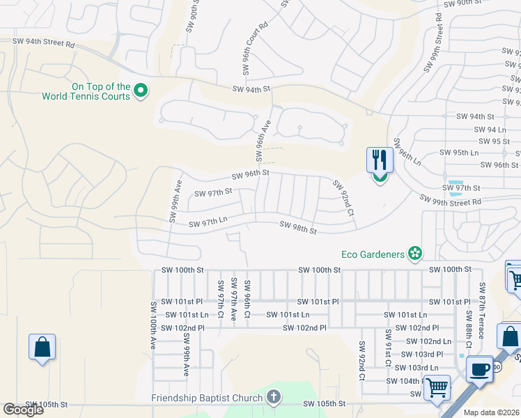 map of restaurants, bars, coffee shops, grocery stores, and more near 9771 Southwest 96th Terrace in Ocala