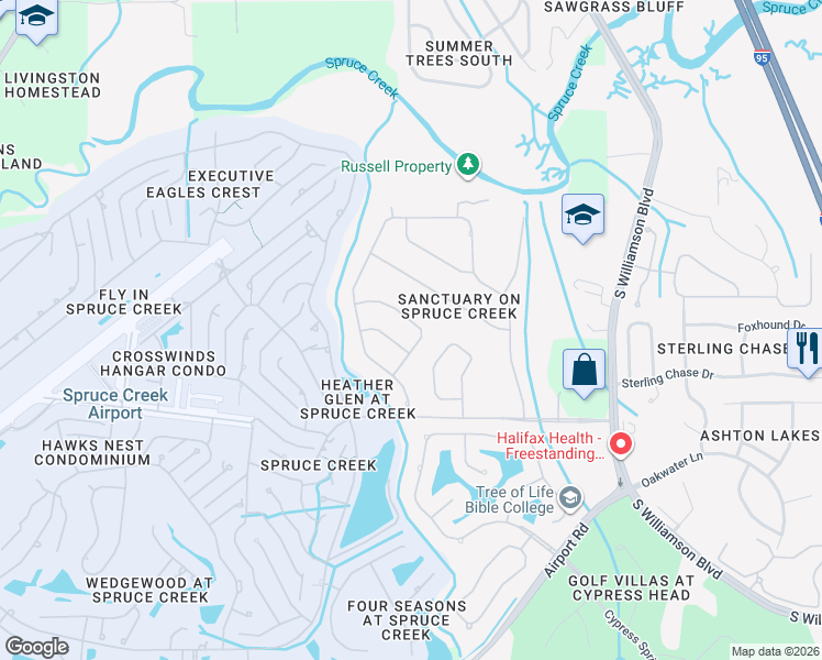 map of restaurants, bars, coffee shops, grocery stores, and more near 6000 Heron Pond Drive in Port Orange