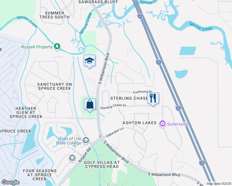 map of restaurants, bars, coffee shops, grocery stores, and more near 6090 Pheasant Ridge Drive in Port Orange