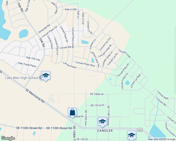 map of restaurants, bars, coffee shops, grocery stores, and more near 266 Locust Pass in Ocala