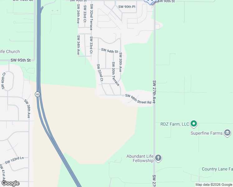 map of restaurants, bars, coffee shops, grocery stores, and more near 3051 Southwest 98th Street Road in Ocala