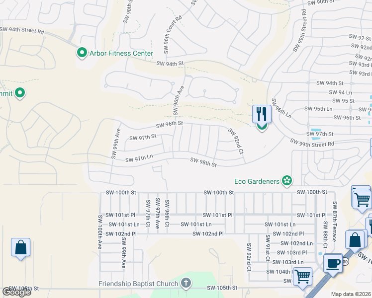 map of restaurants, bars, coffee shops, grocery stores, and more near 9722 Southwest 94th Terrace in Ocala