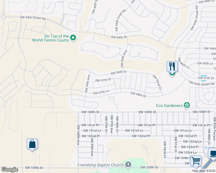 map of restaurants, bars, coffee shops, grocery stores, and more near 9730 Southwest 97th Place in Ocala