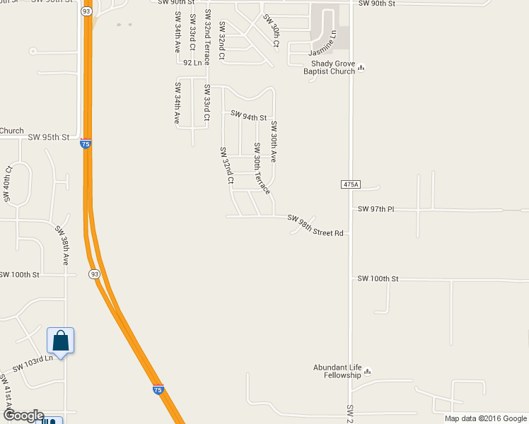 map of restaurants, bars, coffee shops, grocery stores, and more near 3051 Southwest 98th Street Road in Ocala