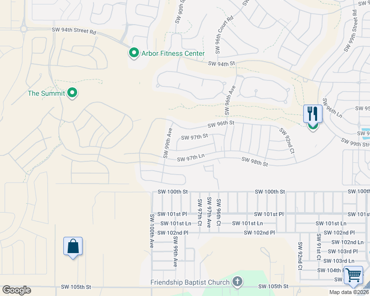 map of restaurants, bars, coffee shops, grocery stores, and more near 9821 Southwest 97th Place in Ocala