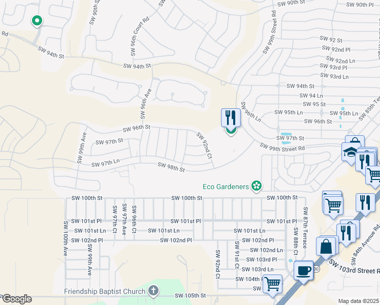 map of restaurants, bars, coffee shops, grocery stores, and more near 9393 Southwest 97th Place in Ocala