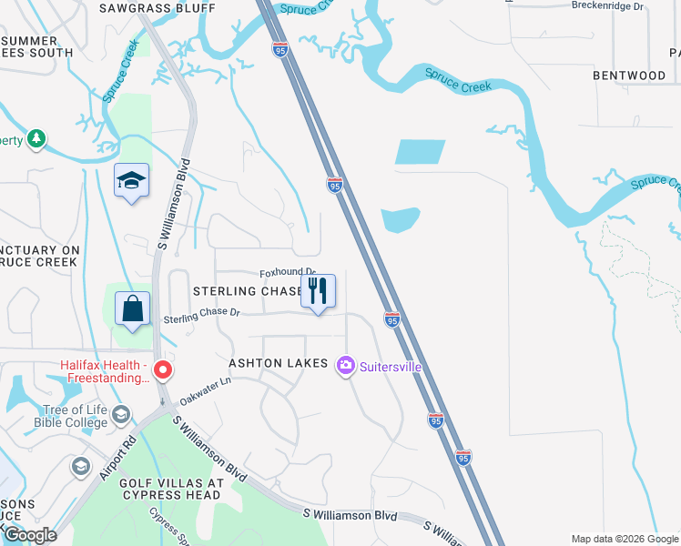 map of restaurants, bars, coffee shops, grocery stores, and more near 6204 W Fallsgrove Lane in Port Orange
