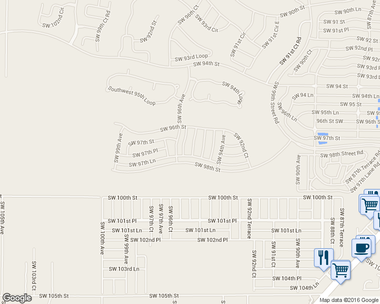 map of restaurants, bars, coffee shops, grocery stores, and more near 9722 Southwest 94th Terrace in Ocala