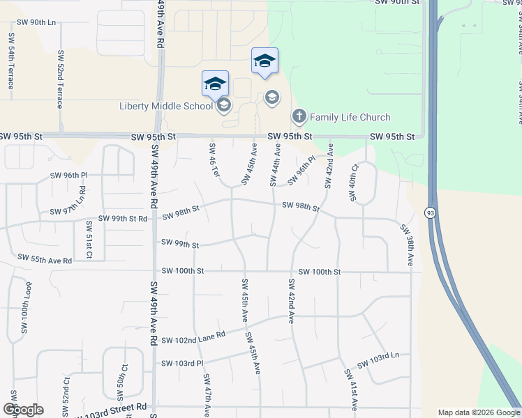 map of restaurants, bars, coffee shops, grocery stores, and more near 4430 Southwest 98th Street in Ocala