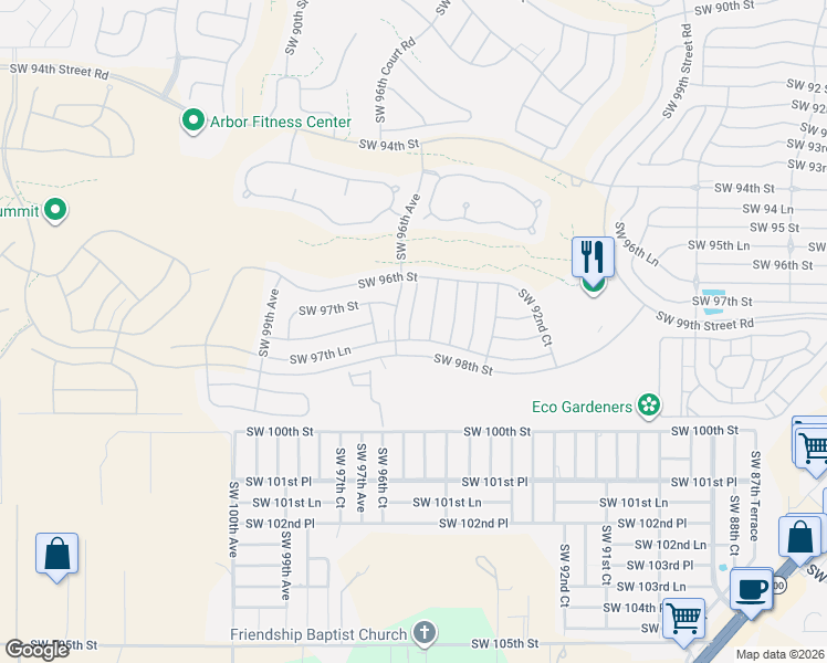 map of restaurants, bars, coffee shops, grocery stores, and more near 9722 Southwest 94th Terrace in Ocala