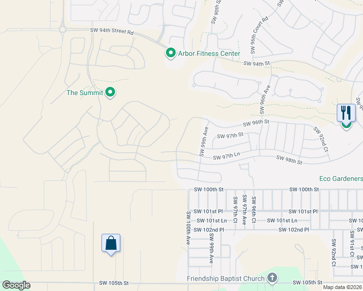map of restaurants, bars, coffee shops, grocery stores, and more near 9788 Southwest 99th Avenue in Ocala