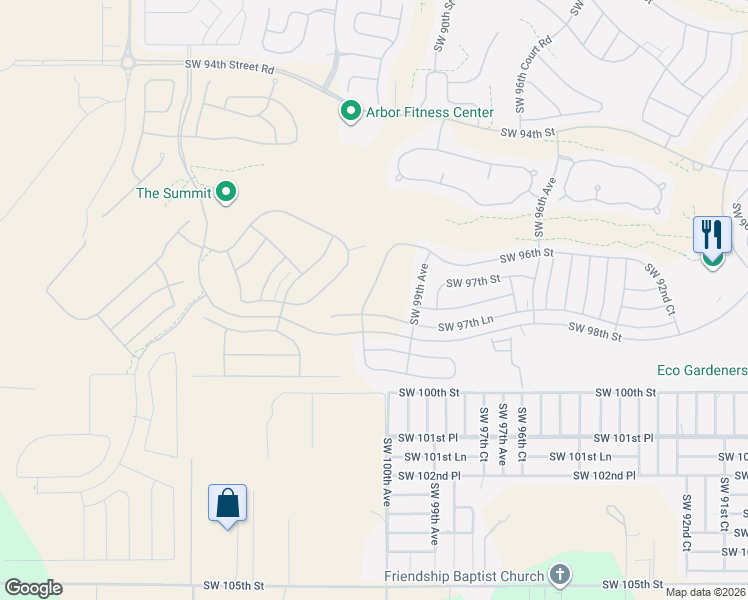 map of restaurants, bars, coffee shops, grocery stores, and more near 9788 Southwest 99th Avenue in Ocala