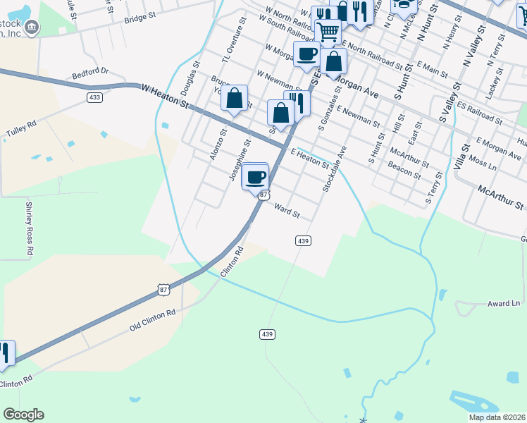 map of restaurants, bars, coffee shops, grocery stores, and more near 1003 South Esplanade Street in Cuero