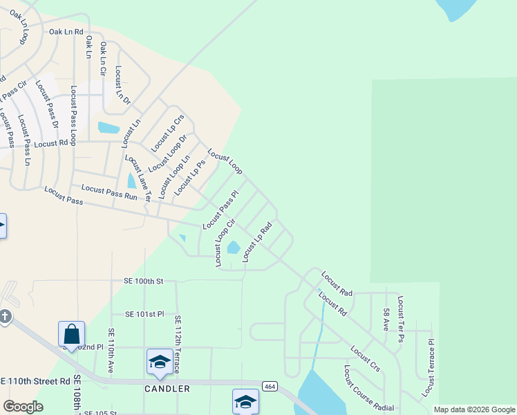 map of restaurants, bars, coffee shops, grocery stores, and more near 6 Locust Lp Rn in Ocala