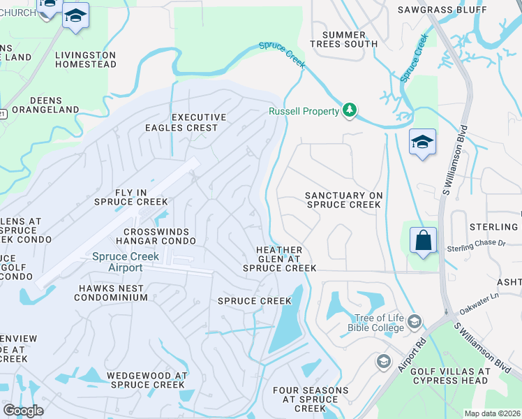 map of restaurants, bars, coffee shops, grocery stores, and more near 2644 Spruce Creek Boulevard in Port Orange
