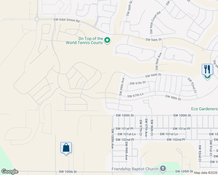 map of restaurants, bars, coffee shops, grocery stores, and more near 9788 Southwest 99th Avenue in Ocala