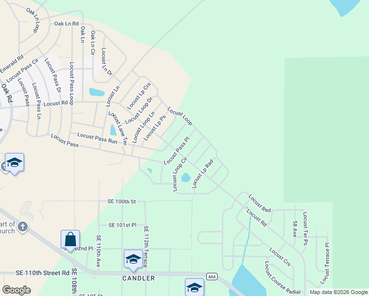 map of restaurants, bars, coffee shops, grocery stores, and more near 335 Locust Pass in Ocala