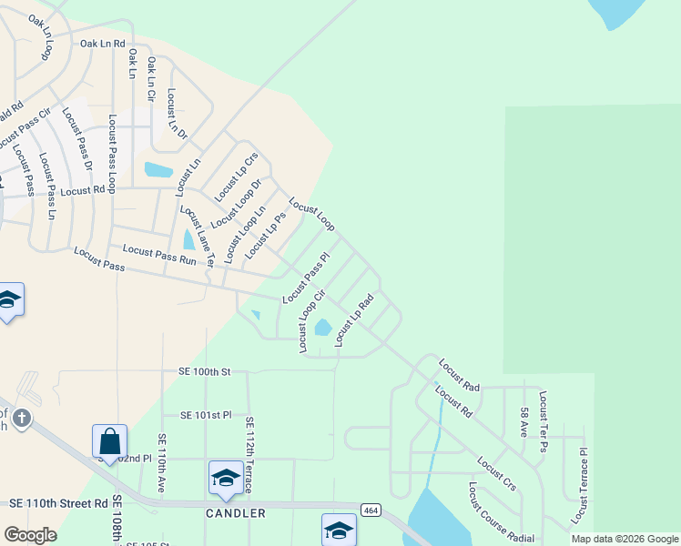 map of restaurants, bars, coffee shops, grocery stores, and more near 6 Locust Lp Rn in Ocala