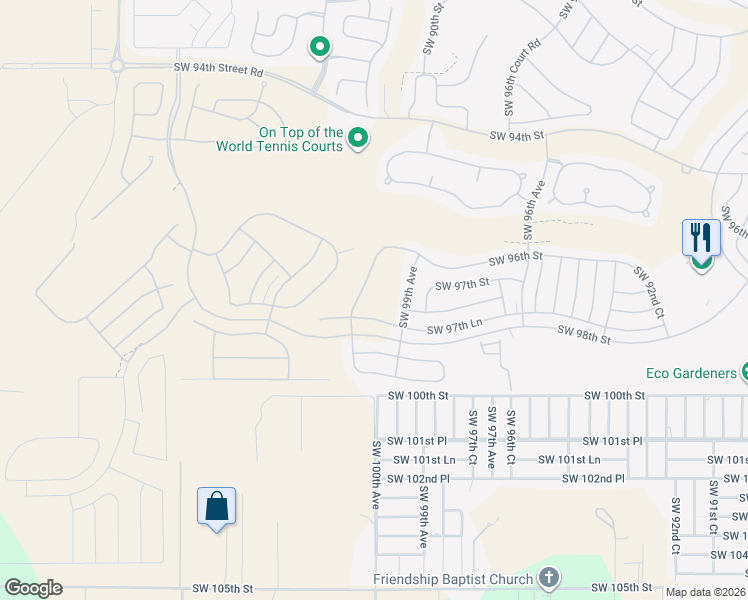 map of restaurants, bars, coffee shops, grocery stores, and more near 9788 Southwest 99th Avenue in Ocala