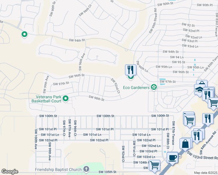 map of restaurants, bars, coffee shops, grocery stores, and more near 9393 Southwest 97th Place in Ocala