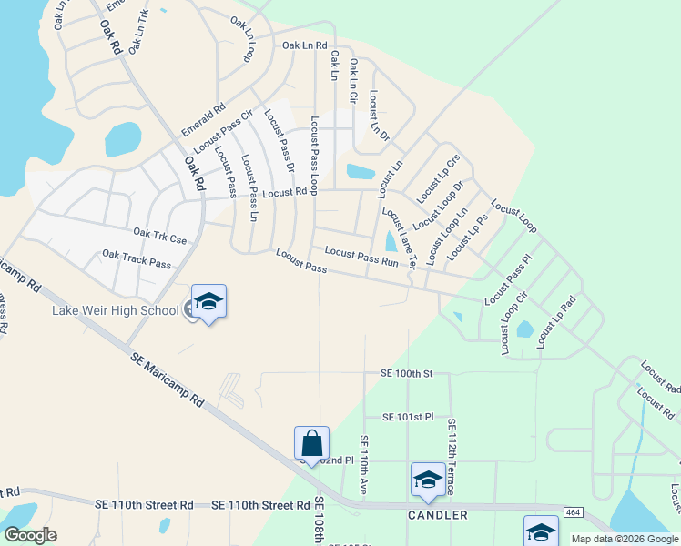 map of restaurants, bars, coffee shops, grocery stores, and more near 9841 Southeast 108th Terrace Road in Ocala