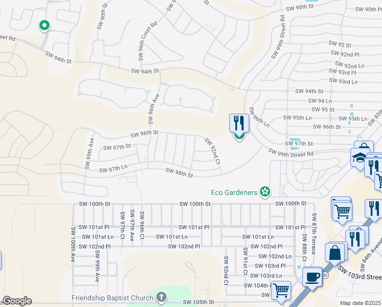 map of restaurants, bars, coffee shops, grocery stores, and more near 9393 Southwest 97th Place in Ocala