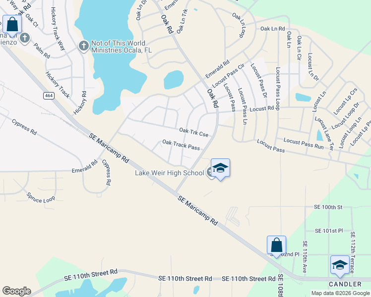 map of restaurants, bars, coffee shops, grocery stores, and more near 322 Oak Track Drive in Ocala