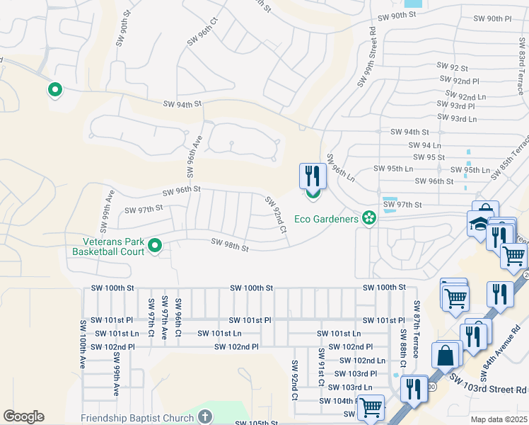 map of restaurants, bars, coffee shops, grocery stores, and more near 9639 Southwest 94th Avenue in Ocala