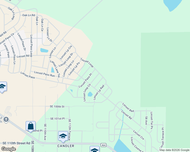 map of restaurants, bars, coffee shops, grocery stores, and more near 6 Locust Loop Circle in Ocala