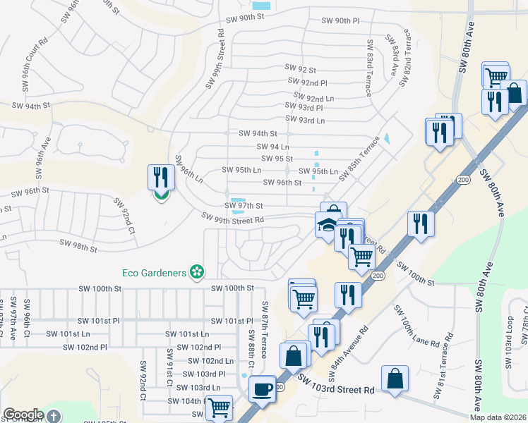 map of restaurants, bars, coffee shops, grocery stores, and more near 8715 Southwest 97th Street in Ocala