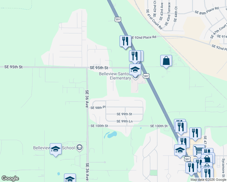 map of restaurants, bars, coffee shops, grocery stores, and more near 9742 Southeast 38 Court in Belleview
