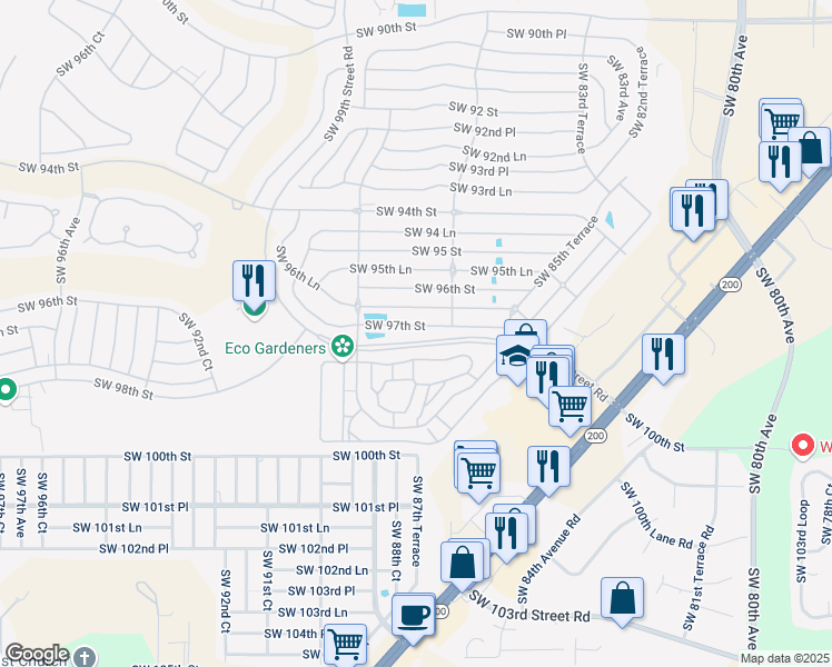map of restaurants, bars, coffee shops, grocery stores, and more near 8715 Southwest 97th Street in Ocala