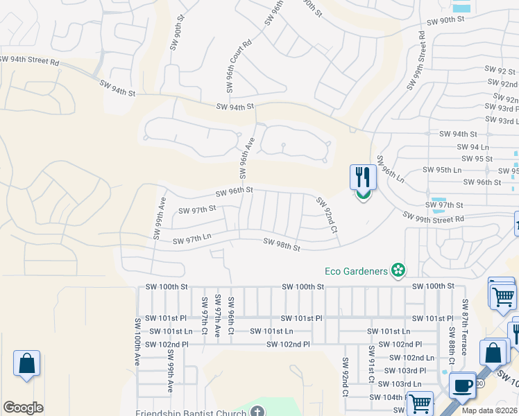 map of restaurants, bars, coffee shops, grocery stores, and more near 9629 Southwest 95th Court in Ocala