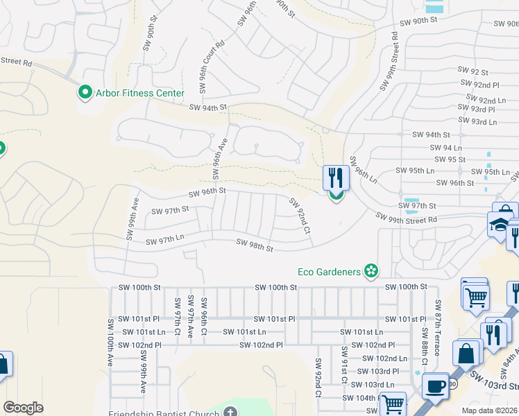 map of restaurants, bars, coffee shops, grocery stores, and more near 9635 Southwest 94th Court in Ocala