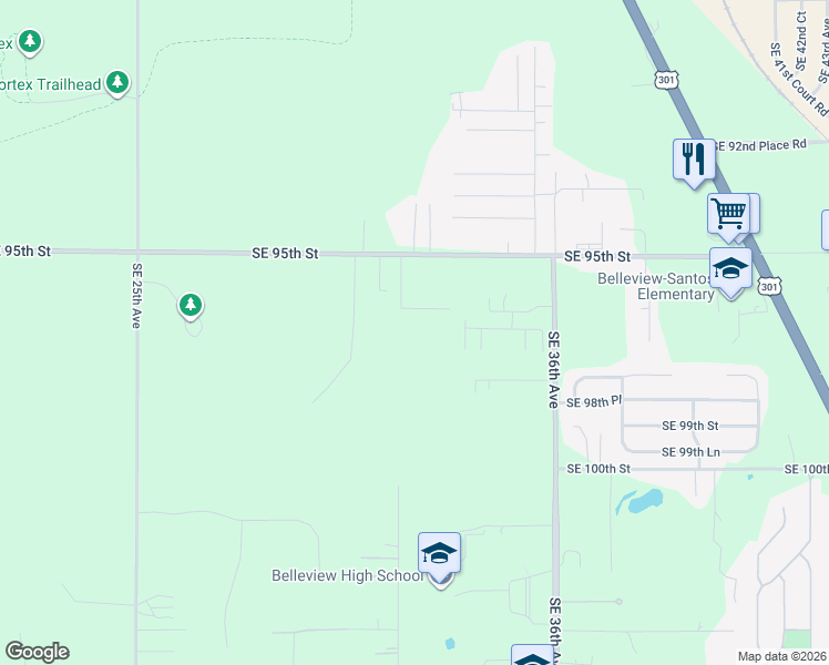 map of restaurants, bars, coffee shops, grocery stores, and more near 3182 Southeast 95th Street in Ocala