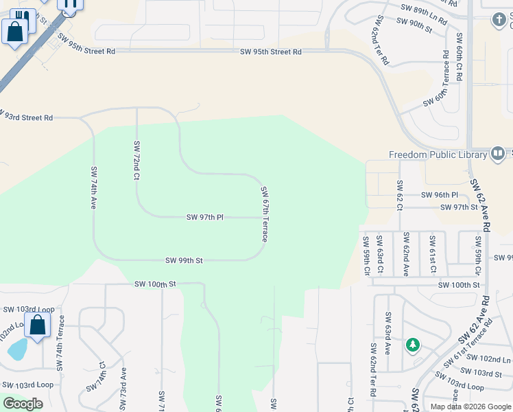 map of restaurants, bars, coffee shops, grocery stores, and more near 9700 Southwest 67th Terrace in Ocala