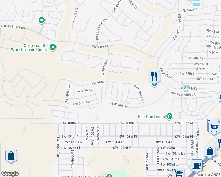 map of restaurants, bars, coffee shops, grocery stores, and more near 9629 Southwest 95th Court in Ocala
