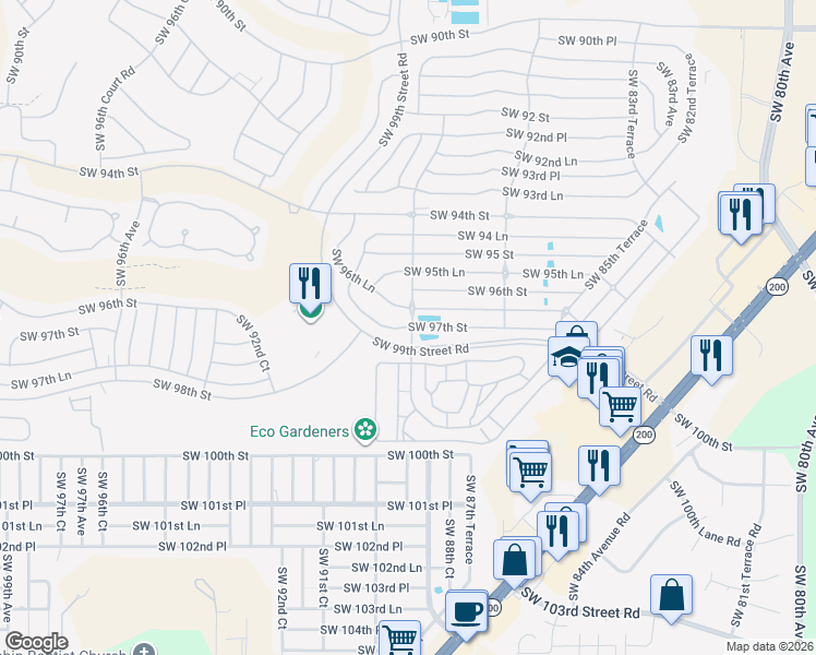 map of restaurants, bars, coffee shops, grocery stores, and more near 8900 Southwest 97th Street in Ocala