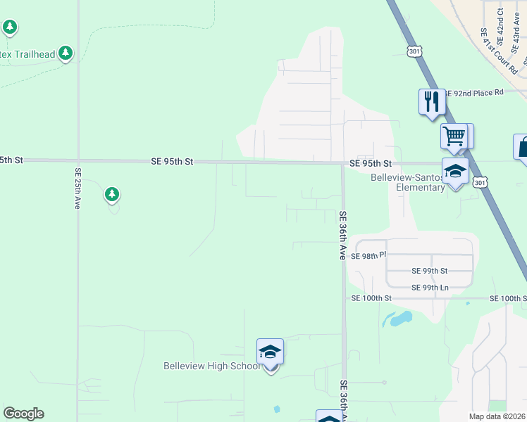 map of restaurants, bars, coffee shops, grocery stores, and more near 3182 Southeast 95th Street in Ocala